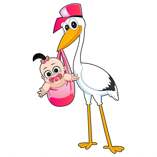Baby Shower Stork with Baby Girl Sticker